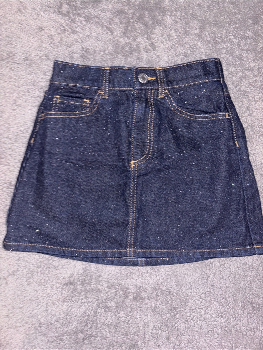 H&M Girls Dark Blue Denim A-Line Mini Skirt with Contrast Stitching